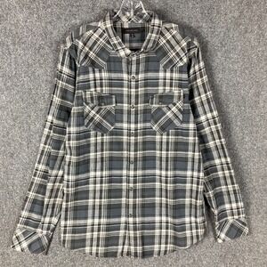 Public Opinion Flannel Shirt Men's XL Pearl‎ Snap Gray Plaid 100% Cotton Adults
